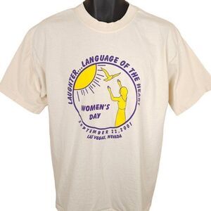 Vintage Womens Day T Shirt Mens Size Large Cream Y2K 2001 Language Of The Heart
